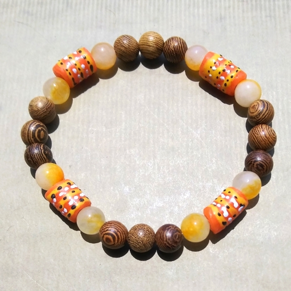 Krobo Bead and Agate Bracelet
